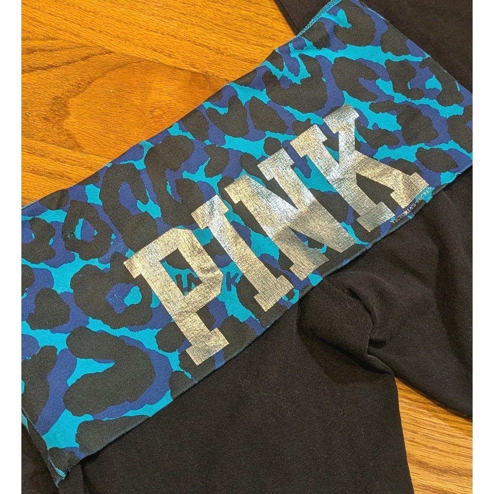 Rare Y2K Victoria's Secret PINK Blue Cheetah Print Foldover Waist Pants McBling‎